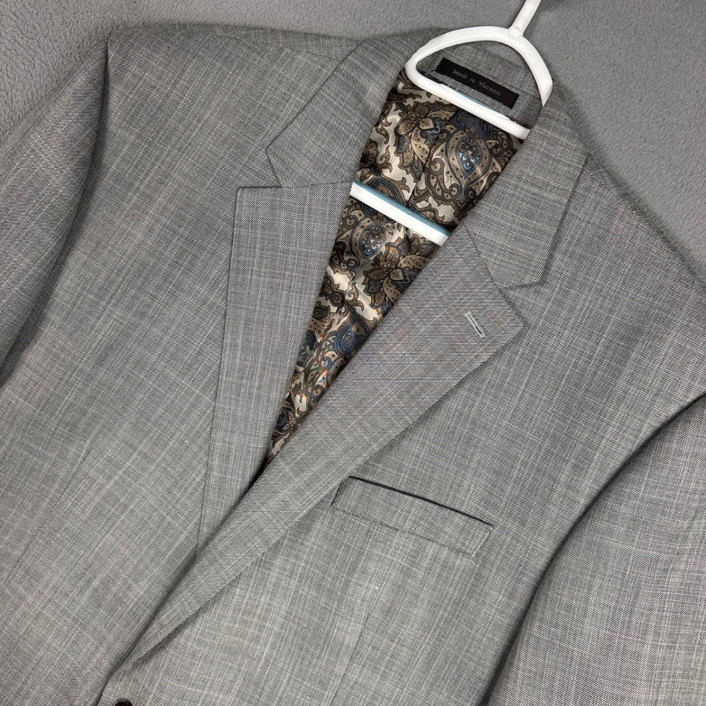 Chaps Sport Coat Mens 48L Grey Paisley Lined Two Button Blazer Classic Formal